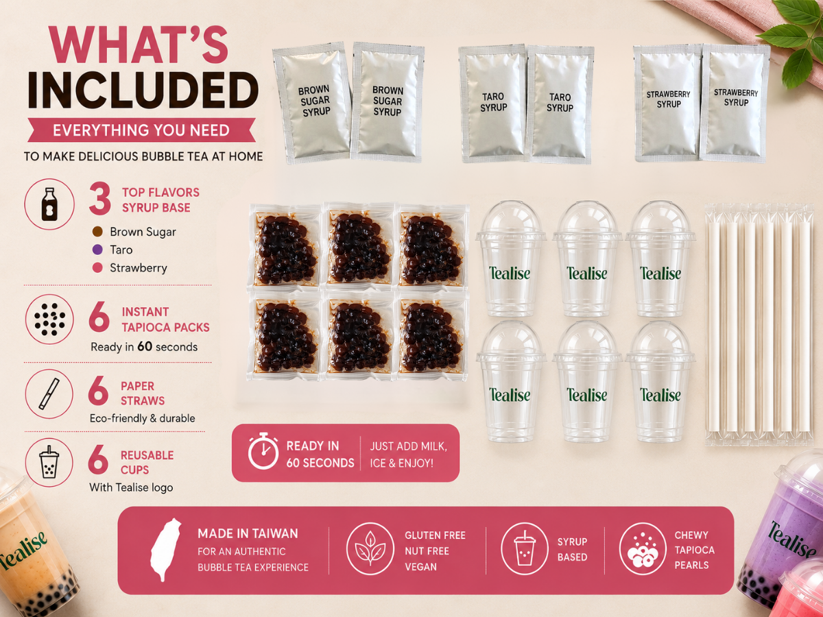 Tealise Instant All in one Bubble Tea kit Party package 6 Servings