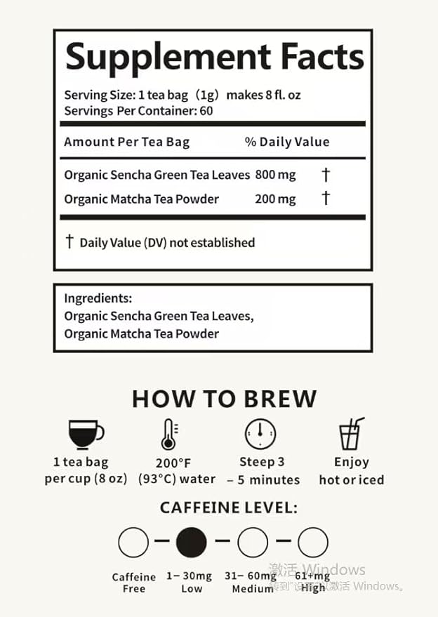 Matcha and Sencha Teabags 60 Servings with  individual Wrap