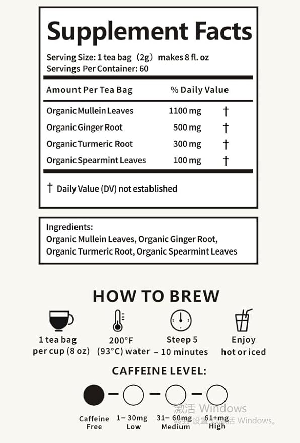 Lung Support Tea 60 Servings Plant-Based Tea Bags – Caffeine Free with individual Wrap
