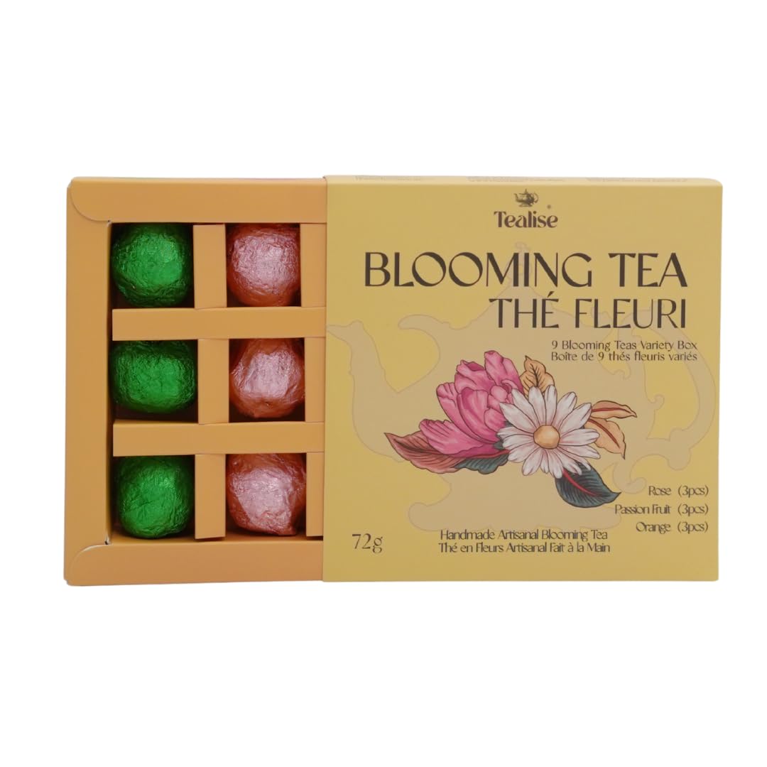 Blooming Tea Gift Set – 9 Handmade Flower Tea Balls (Rose, Orange