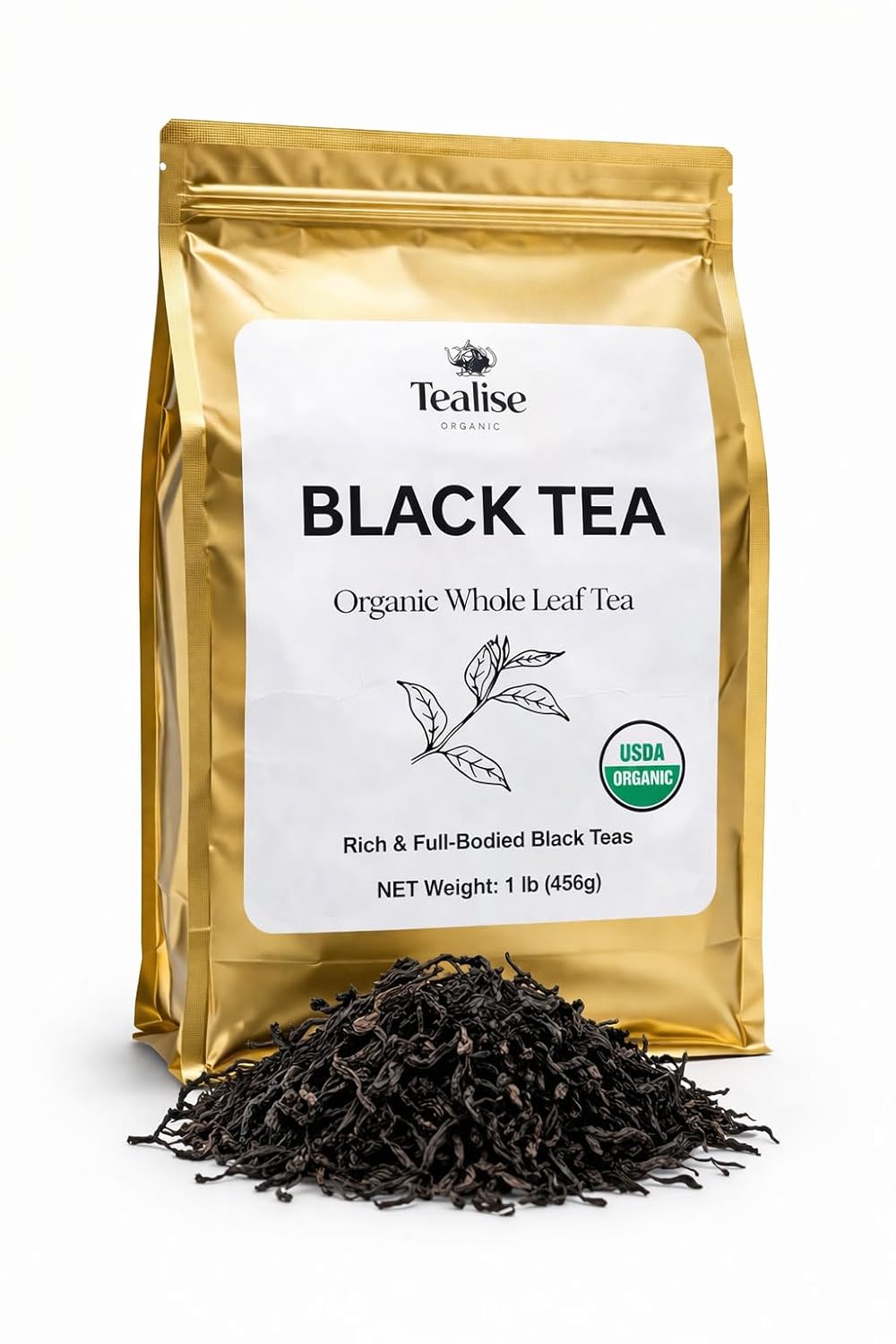 Organic English Breakfast Black Tea – High Mountain Yunnan Whole Leaf Tea – Bold, Smooth & Full-Bodied Morning Tea – 1 lb (454g) Bulk Loose Leaf – USDA Organic – Tealise