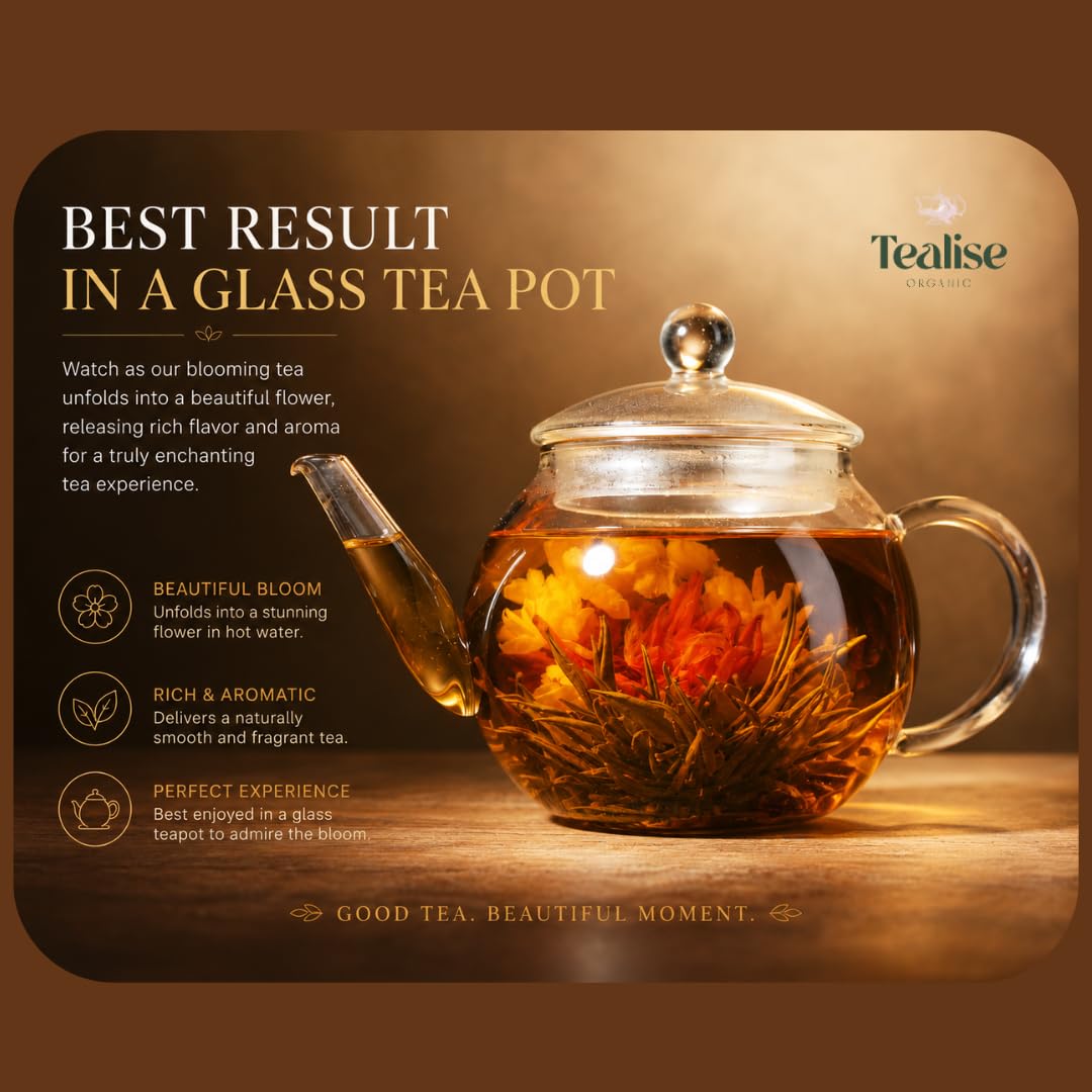 Blooming Tea Gift Set – 9 Handmade Flower Tea Balls (Rose, Orange