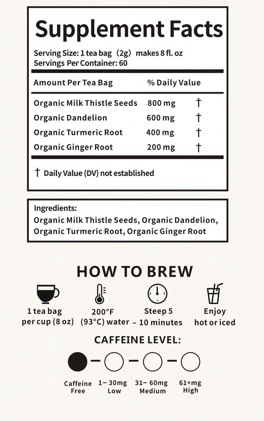 Liver Reset tea 60 Servings Plant-Based Tea Bags – Caffeine Free with individual Wrap