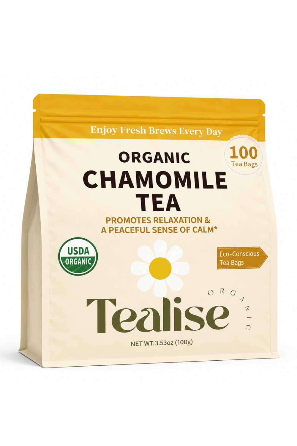 Organic Chamomile Tea Bags – Chamomile Herbal Tea – Caffeine Free Relaxation & Calm Tea – 100 Plant-Based Tea Bags – USDA Organic – Tealise