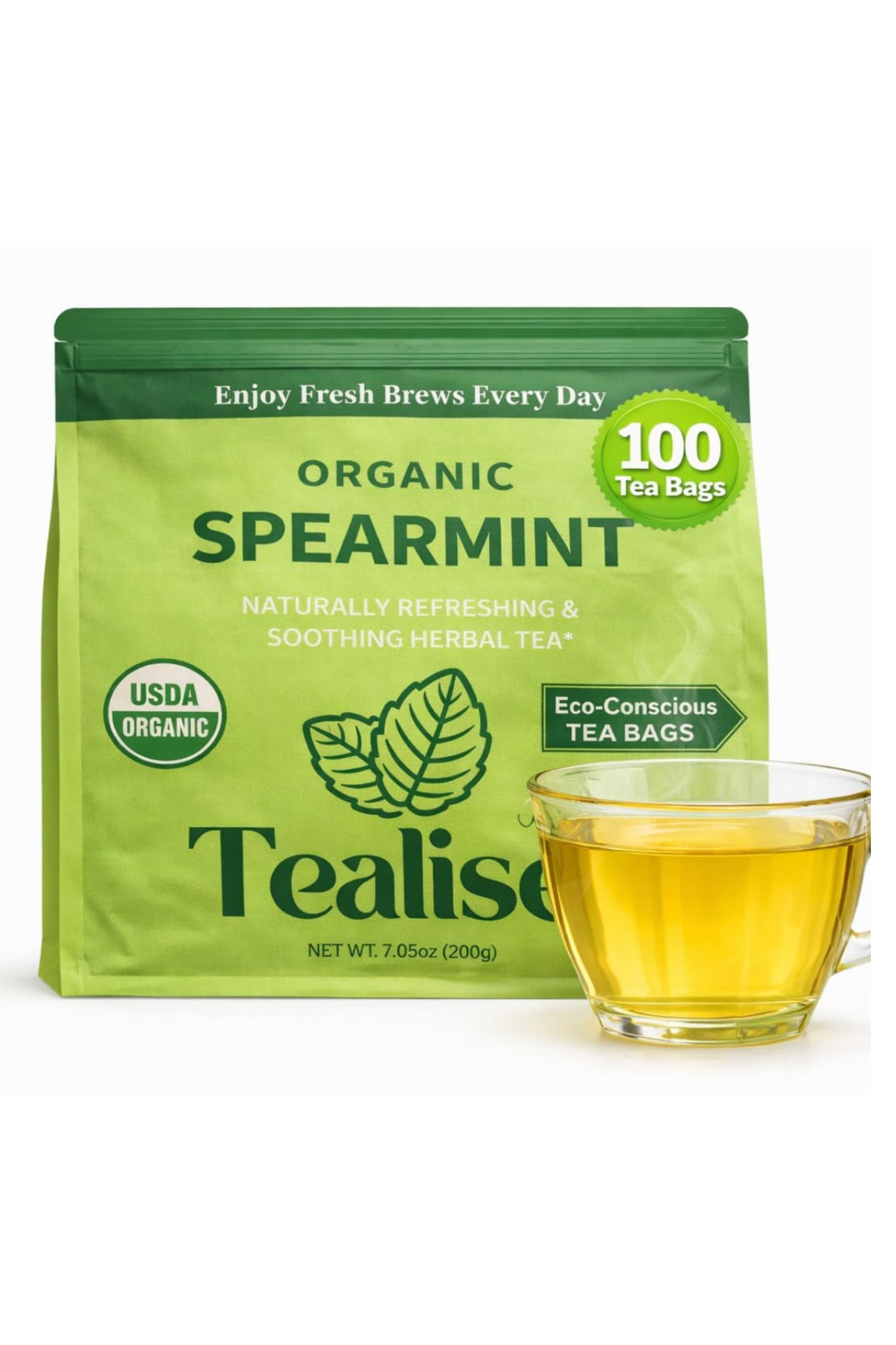 Organic Spearmint Tea Bags 100 Count – Spearmint Herbal Tea – Caffeine Free Mint Tea – Fresh, Smooth and Naturally Refreshing – Eco-Conscious Plant-Based Tea Bags by Tealise