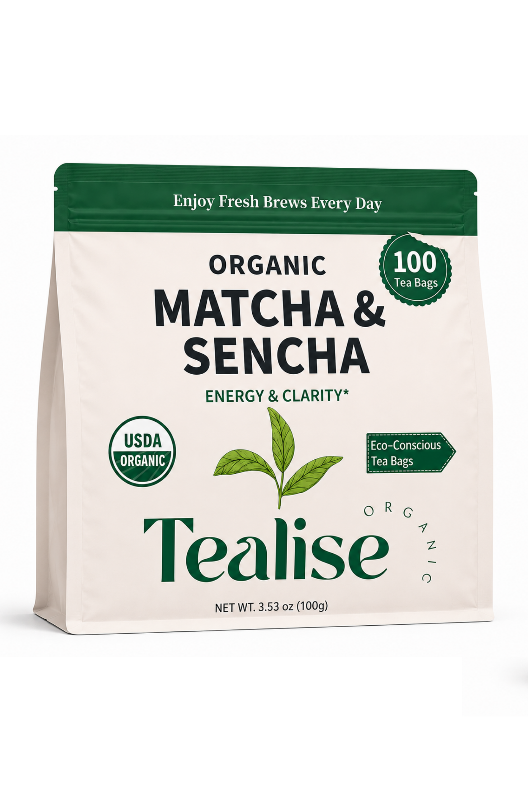 Organic Matcha & Sencha Green Tea Bags – Matcha Green Tea Bags with Sencha – 100 Plant-Based Tea Bags – USDA Organic Green Tea – Tealise