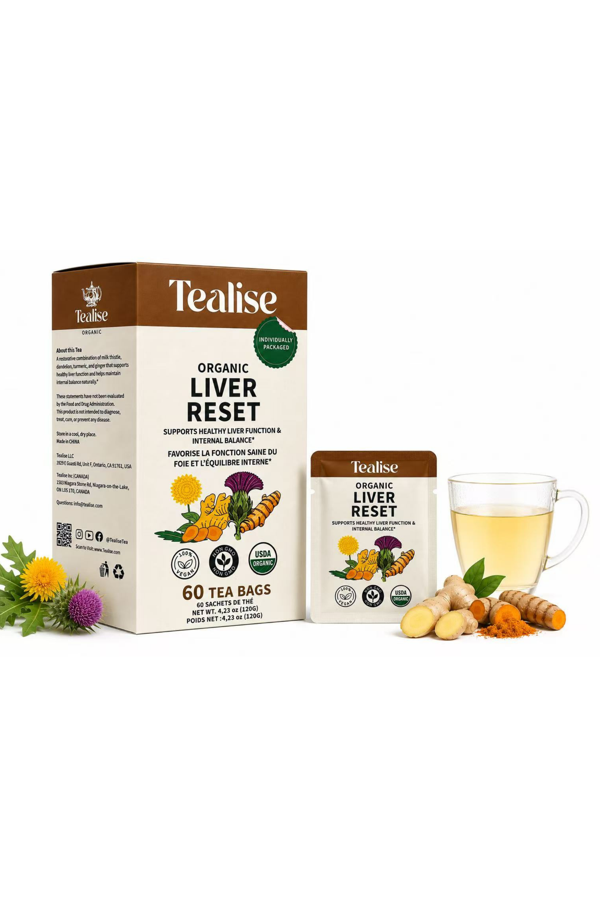 Liver Reset tea 60 Servings Plant-Based Tea Bags – Caffeine Free with individual Wrap