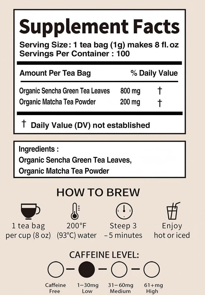Organic Matcha & Sencha Green Tea Bags – Matcha Green Tea Bags with Sencha – 100 Plant-Based Tea Bags – USDA Organic Green Tea – Tealise